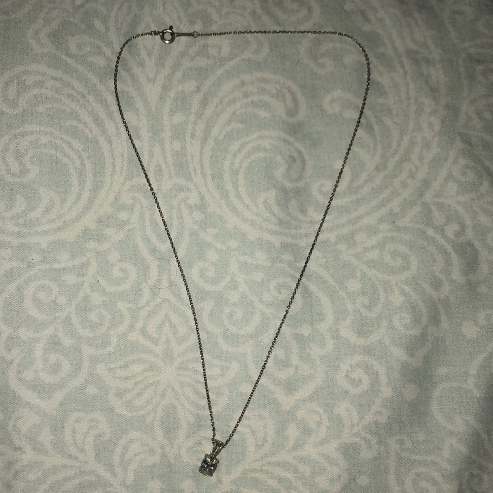 Oxidized silver chain w diamond pendant